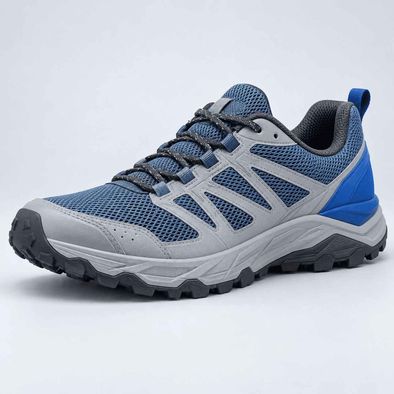 Illustrative slate blue trail shoe